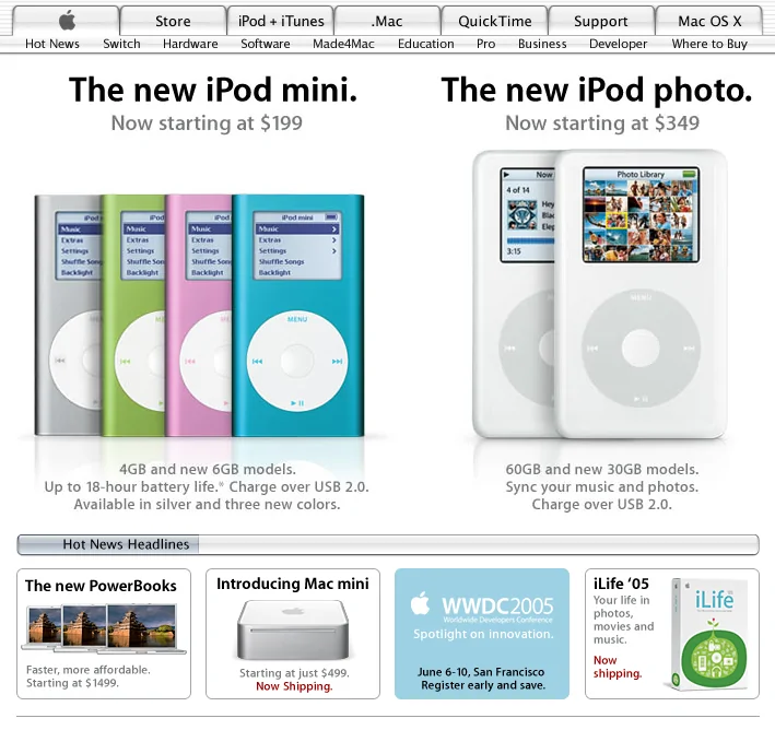 Apple iPod website 2005